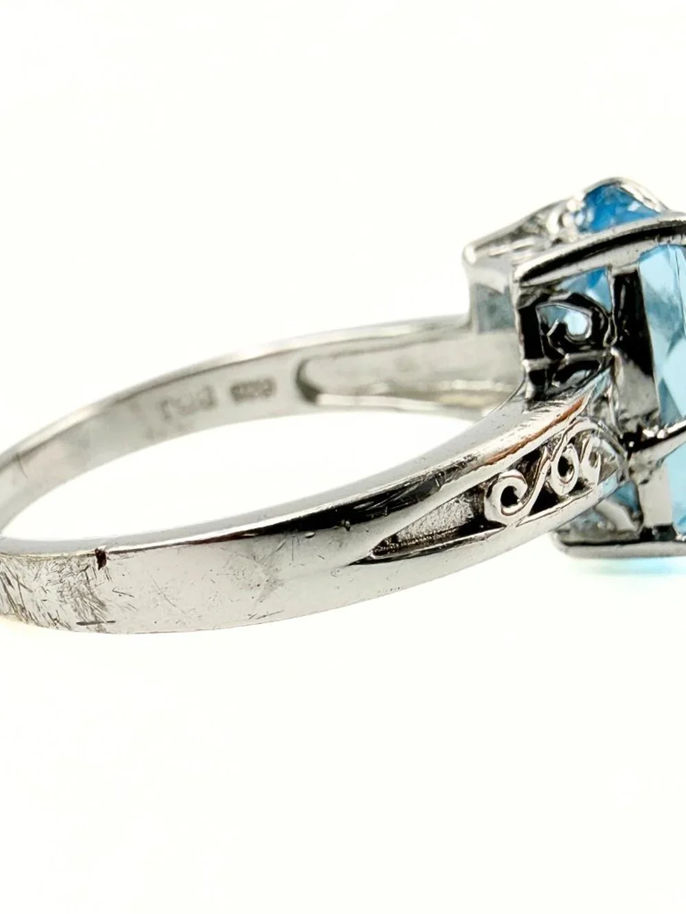 Art Nouveau Revival Marked Sterling Silver  Blue Lab Sapphire Rectangle Ring Sz9